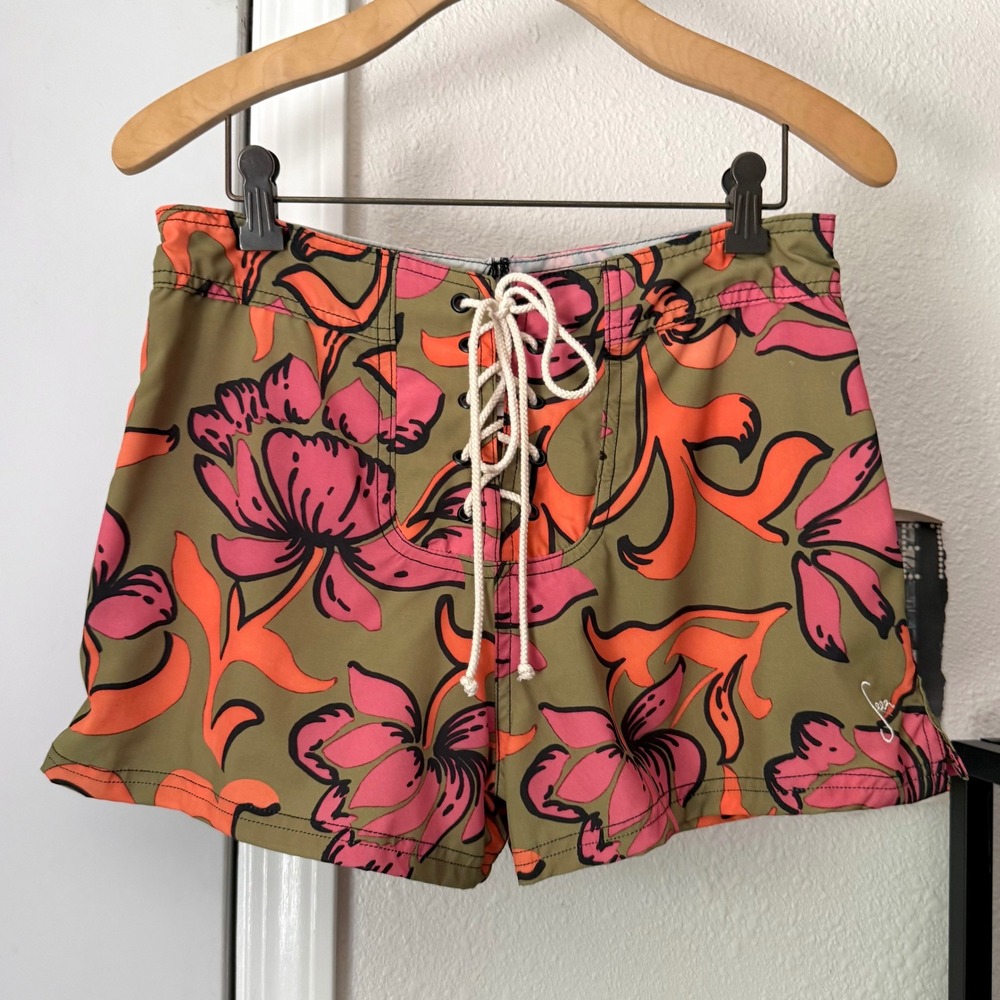 Seea Women's Swim Shorts in Olive with Pink & Orange Floral